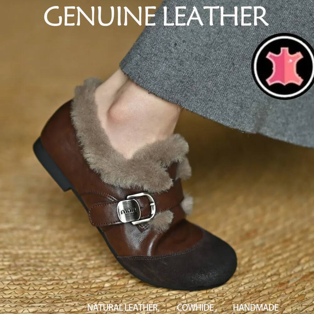 Crossfit Belt - Fur Women's Loafers Leather Suede Patchwork